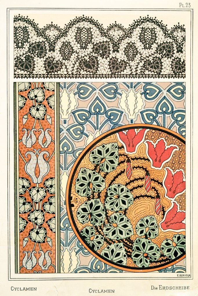 8/ Art Nouveau flower and plant designs from 1896."Cyclamen". Image 1 and 2 by E. Hervegh. Image 3 by Anna Martin.