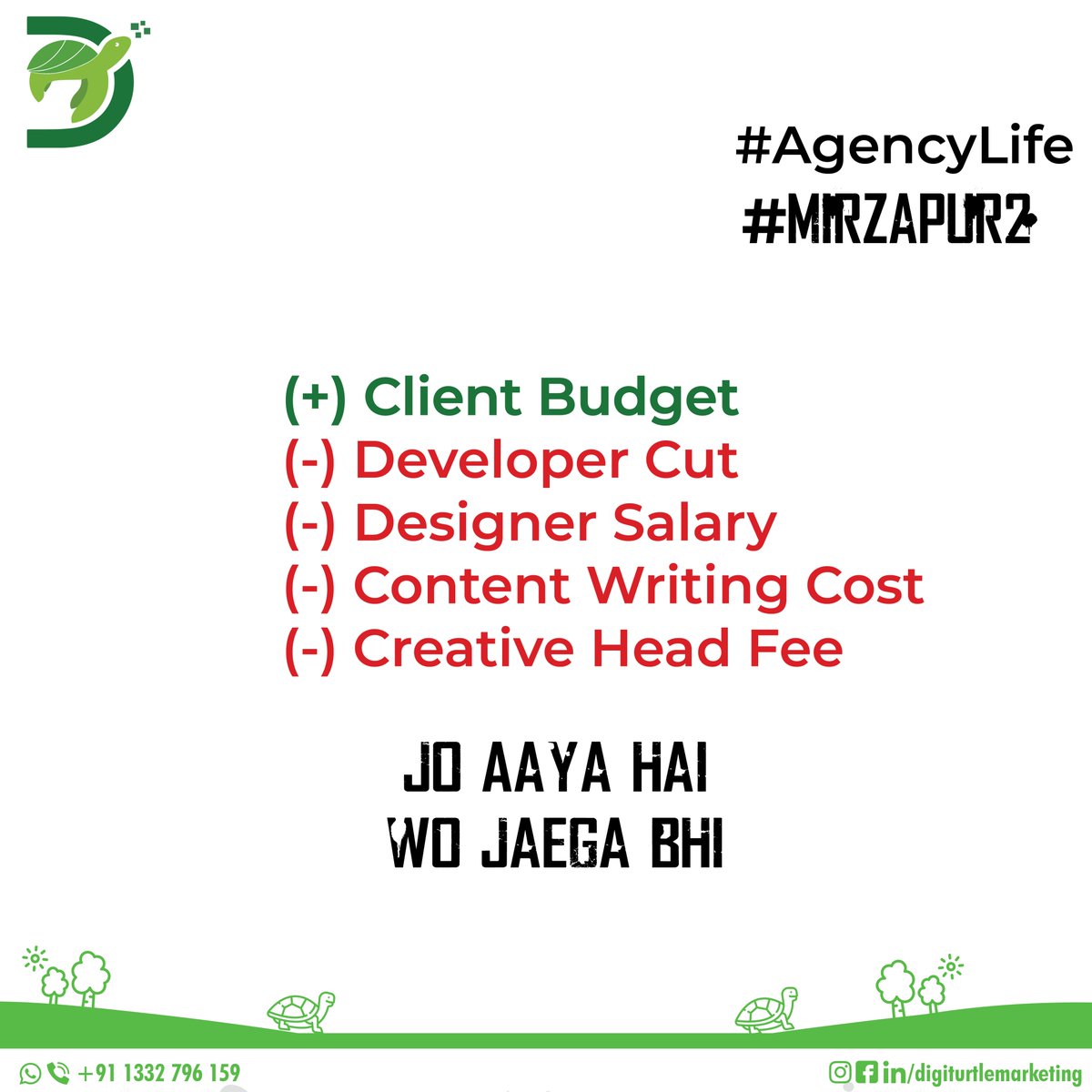 Digiturtle_'s tweet photo. Jo Budget aaya hai wo jaega bhi, bas growth aapki hogi!
Aur ye niyam kabhi nhi badlega ✍️😎
#MomentMarketing #mirzapur2 #amazonprime #mirzapur
#digiturtlemarketing #digiturtle #agencylife #digitalagency https://t.co/eDFyF4LqK1