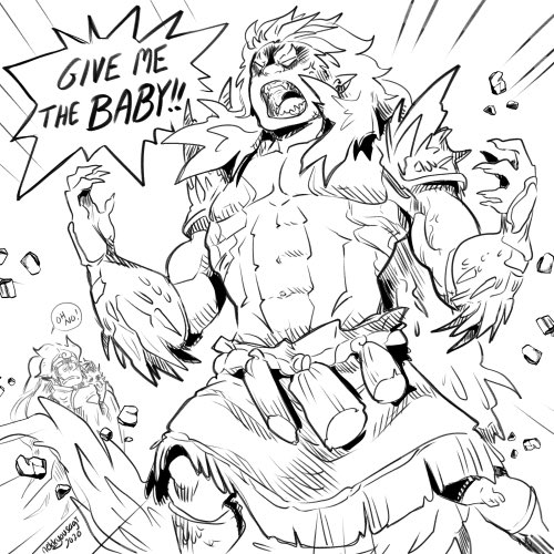 “GIVE ME THE BABY!!” 

Godzilla roared.