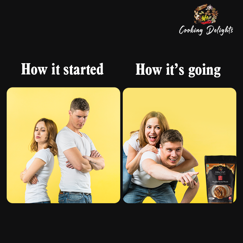 CD_Official_In's tweet photo. How it started: Are you making the dinner?
How itโs going: Iโm making the dinner
Itโs so easy to cook gourmet class delicacies with #CookingDelights #MughlaiKormaMasala
#MoreLifeLessEffort #AwadhiBiryaniMasala #KeemaMasala #HowItStarted https://t.co/T4lYpP851V