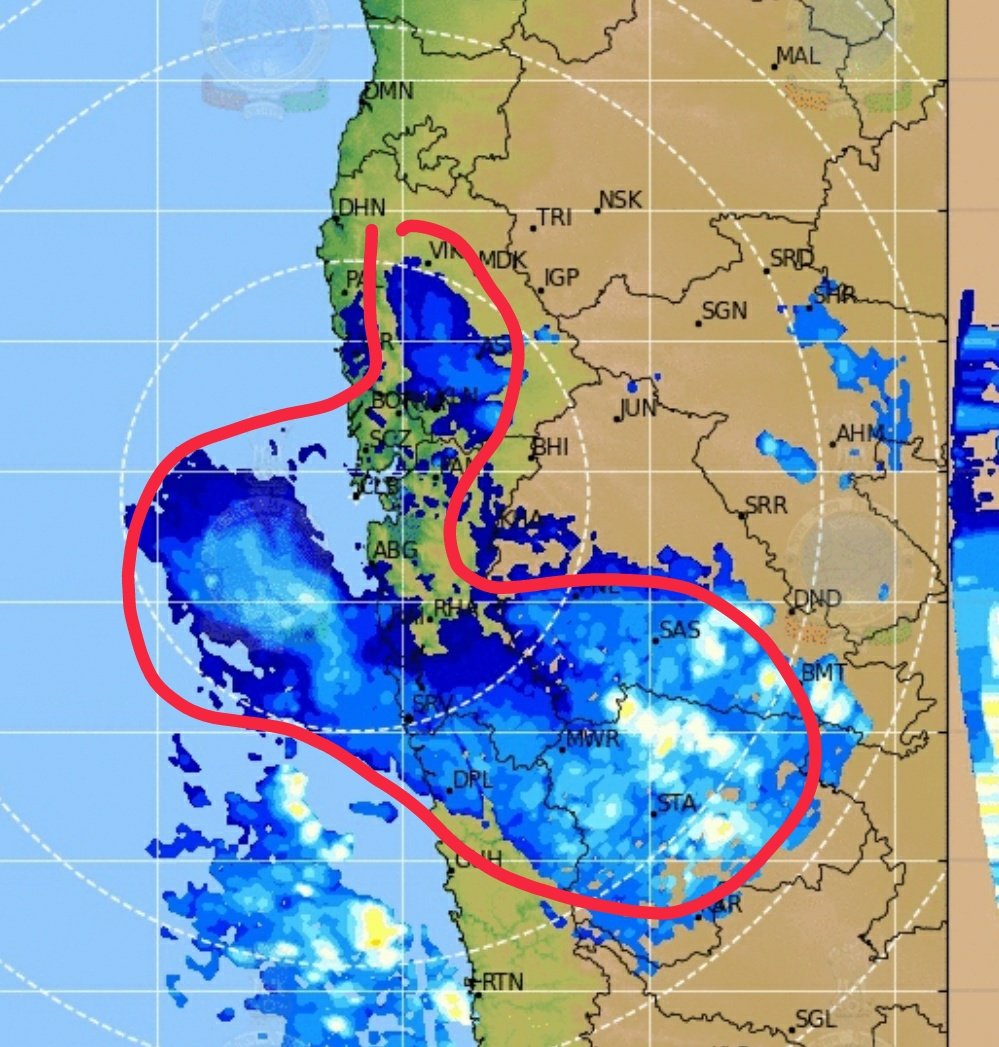Mpalawat's tweet photo. A trough extending from #Deperession over #BOB to east central #Arabian Sea is responsible for #rain and #Thunder showers over #Mumbai and suburbs and parts of south Madhya #Maharashtra. Another good spell us expected between 15 and 17 Oct. #MumbaiRains @mybmc @SkymetWeather https://t.co/iHBFnAwkXU
