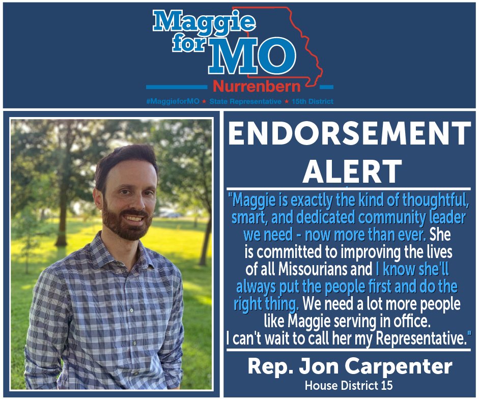 MaggieforMO's tweet photo. I'm thrilled to have the support of Rep. Jon Carpenter! 

There is a whole lot of love for Jon here in the 15th. He has served our district well &amp; will certainly leave big shoes to fill. 

I look forward working with him to make our community even stronger. #MOLeg @claycountymo https://t.co/HiRat11Eth