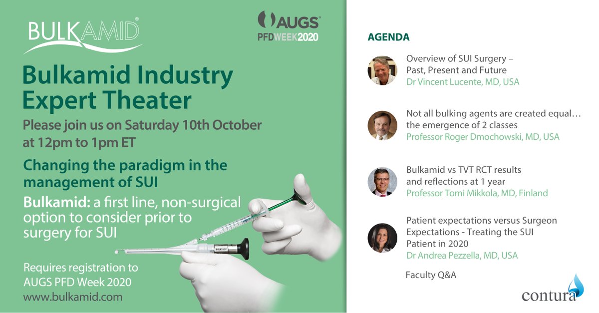 We are going live at 12pm ET - Don’t miss our Bulkamid Industry Expert Theater. We will be discussing the current trends in SUI and how Bulkamid is changing the paradigm in the management of SUI patients.  Listen here: pfdweek2020.pathable.co/meetings/virtu…