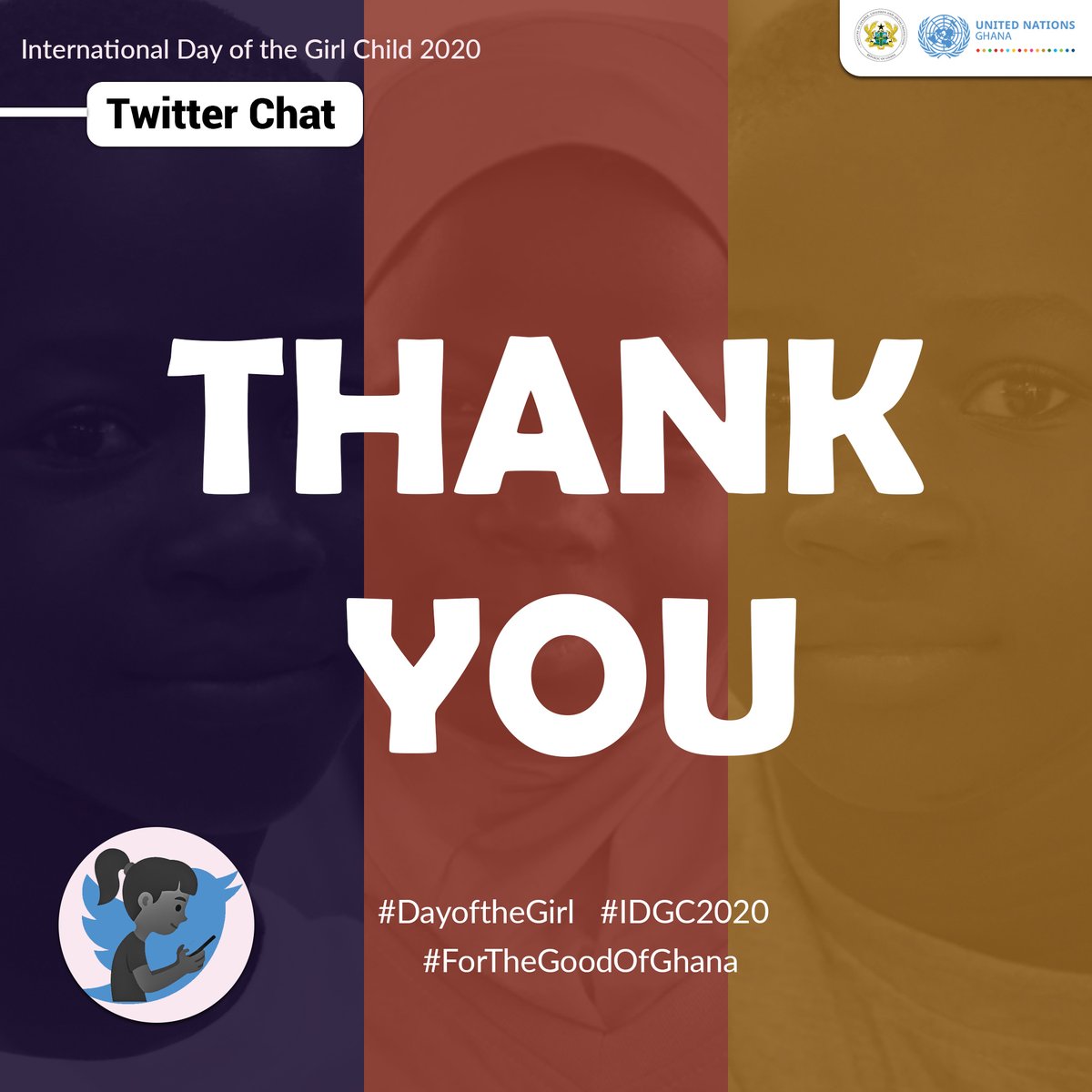UNinGhana's tweet photo. Many thanks for your enthusiastic participation 💃. Kindly keep the conversation &amp; advocacy ongoing. Let’s continue to create a better &amp; safer world for all girls!

#DayOfTheGirl  
#IDGC2020 
#ForTheGoodOfGhana🇬🇭 https://t.co/CQf8Rtjsoh