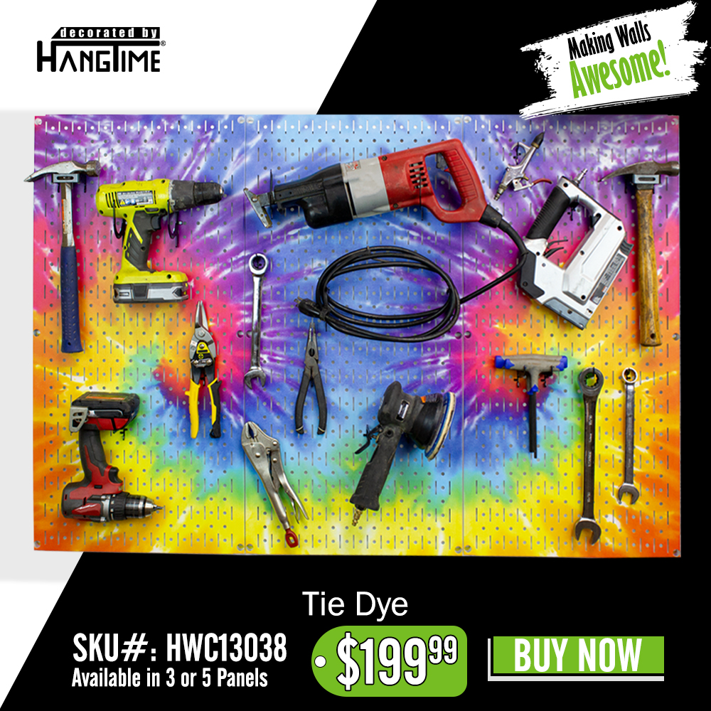 Get this super cool Tie Dye printed <a href="/WallControl/">Wall Control</a> Pegboard (3) panel decorated by <a href="/HangTimeStore/">HangTime®</a>! CLICK HERE TO BUY NOW: hangtimestore.com/collections/al… #pegboard #PrimeDay2020 #cool #organization #UniqueGifts #steel #garage