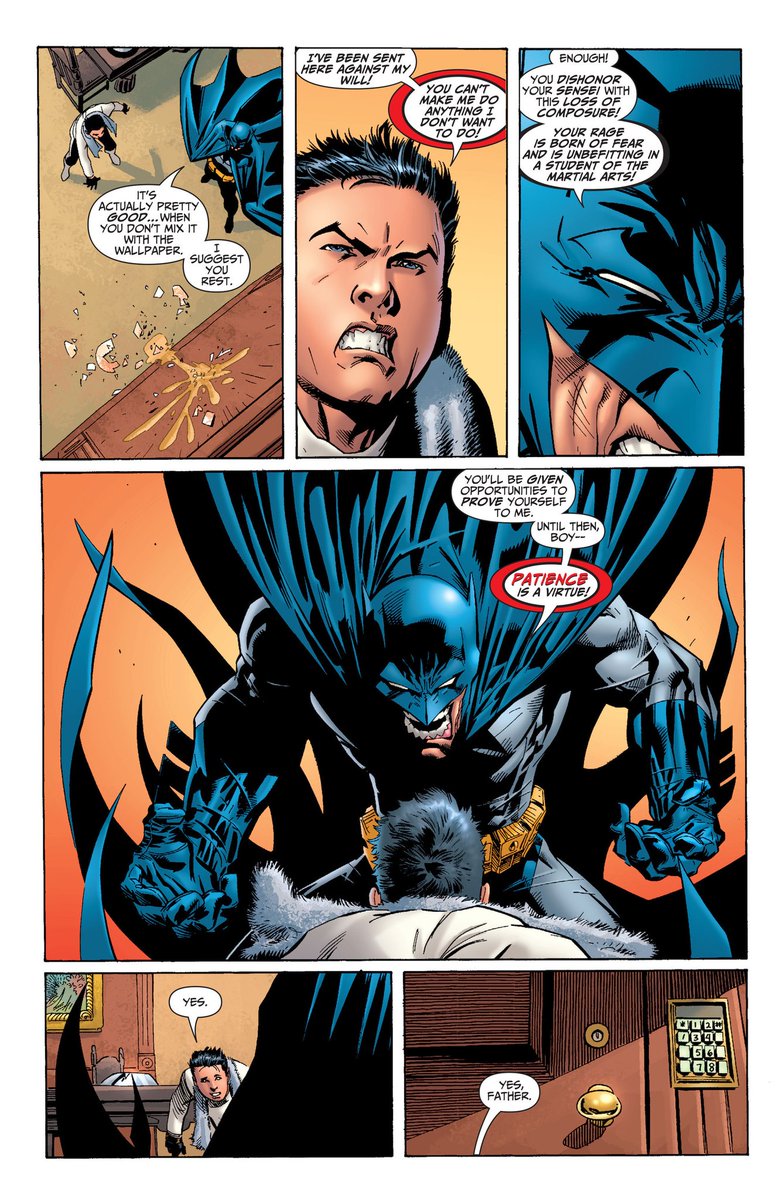 The idea that Damian only responds to the image of an agressive man shouting at him makes me uncomfortable. Specially with Talia's thinof: "Not being able to control him" from the last issue.