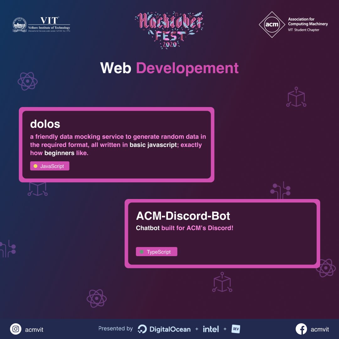ACM_VIT's tweet image. From web &amp;amp; app development to Augmented Reality, irrespective of your domain we have you covered. This Hacktoberfest get started on your open-source journey or cross another milestone with our opensource projects set up just for you! 

#hacktoberfest #opensource #acmvit #acmindia