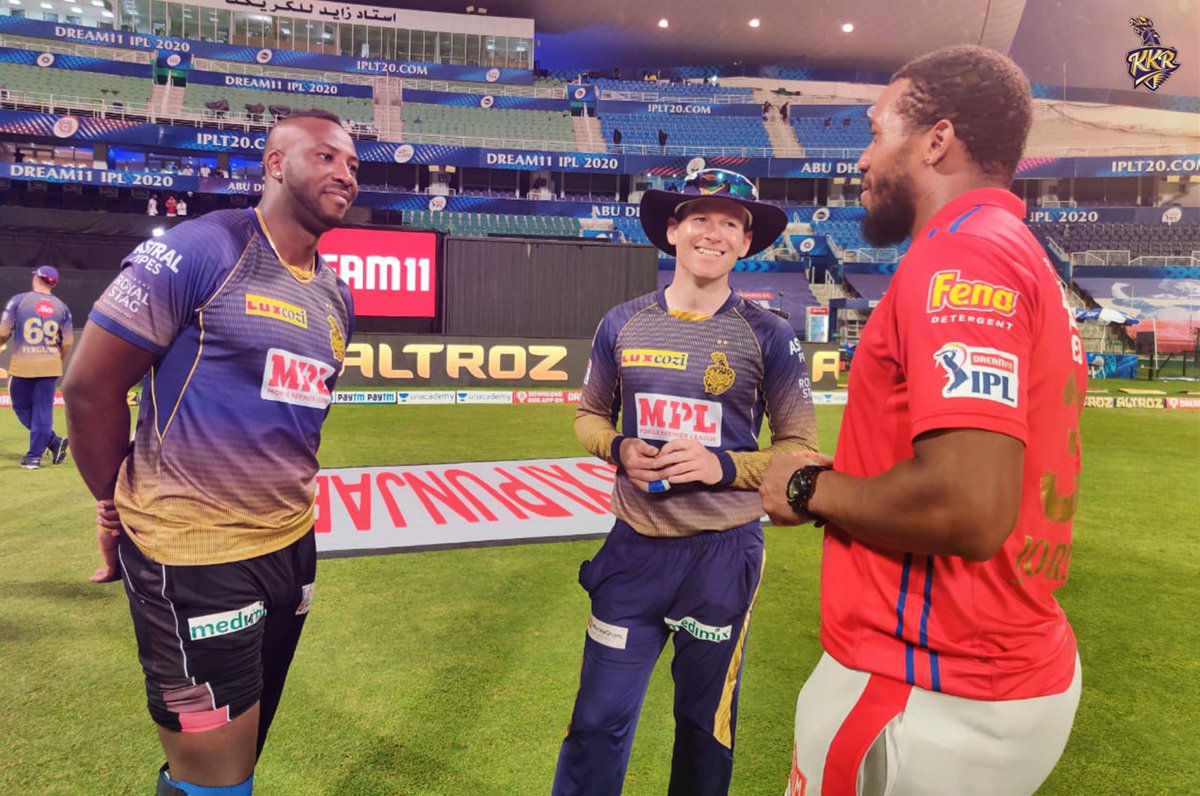 KKRiders's tweet photo. Regardless of the result, the mutual admiration remains! 🤝

#KKRHaiTaiyaar #Dream11IPL #KXIPvKKR https://t.co/w6fOCPHeaY