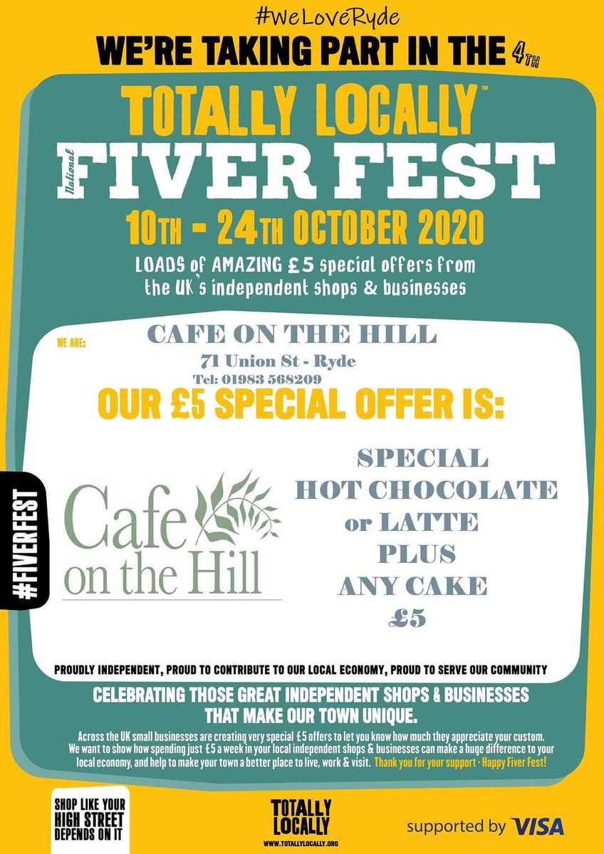 Ryde #FiverFest deals incoming.
Where will you spend a fiver? 26/30
CAFE ON THE HILL - Union St
#WeLoveRyde
#TotallyLocally
#Ryde
#cafe
#hotchocolate
#Cake
#Eatout
#Isleofwight 
#Supportyourhighstreet 
<a href="/RydeTownCouncil/">Ryde Town Council</a> <a href="/MattandCat/">Matt and Cat</a>