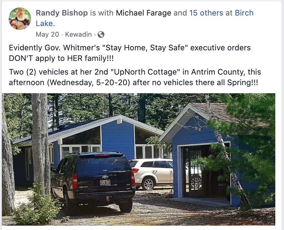 A couple days later later, an odd right-wing fixation started on the governor taking vacations up north. She wasn’t, but they kept repeating the location of her cottage. A right-wing radio host had the place under surveillance: