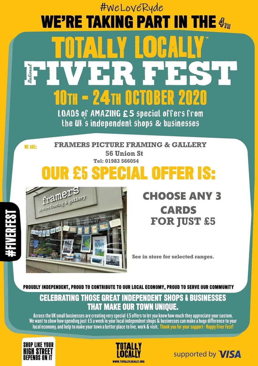 Ryde #FiverFest deals incoming.
Where will you spend a fiver? 27/30
FRAMERS - Union St
#WeLoveRyde
#TotallyLocally
#Ryde
#Gallery
#SmallBiz
#shoplocal
#Isleofwight 
#Supportyourhighstreet 
<a href="/RydeTownCouncil/">Ryde Town Council</a>
