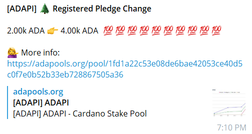 Adapi6's tweet image. ADAPI is growing !
pledge doubled from 2000ADA --&amp;gt; 4000ADA

Help us grow, stake on ADAPI 
#Cardano $ADA #ADAPI #decentralization