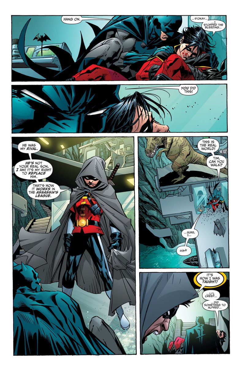 Okay, the final part of the arc does try to use the idea of Damian's behavior as a product of being raised by the League of Assassins as a way to make him sympathetic. I'll give them that.