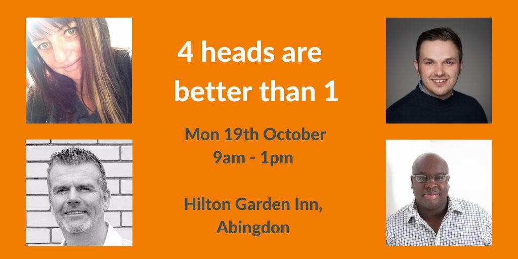 🔹4 heads are better than 1🔹
 
Come and join Myself, <a href="/keeleyd40/">keeley dennyschene</a> <a href="/Gloooboy/">Chris Jones</a> &amp; <a href="/benthompson2305/">Ben Thompson</a> at the @HGIAbingdon on the 19th October between 9am and 1pm. 

There is no catch, no sales, we’d all just be delighted to help you if we can.

More at linkedin.com/posts/keeley-d…