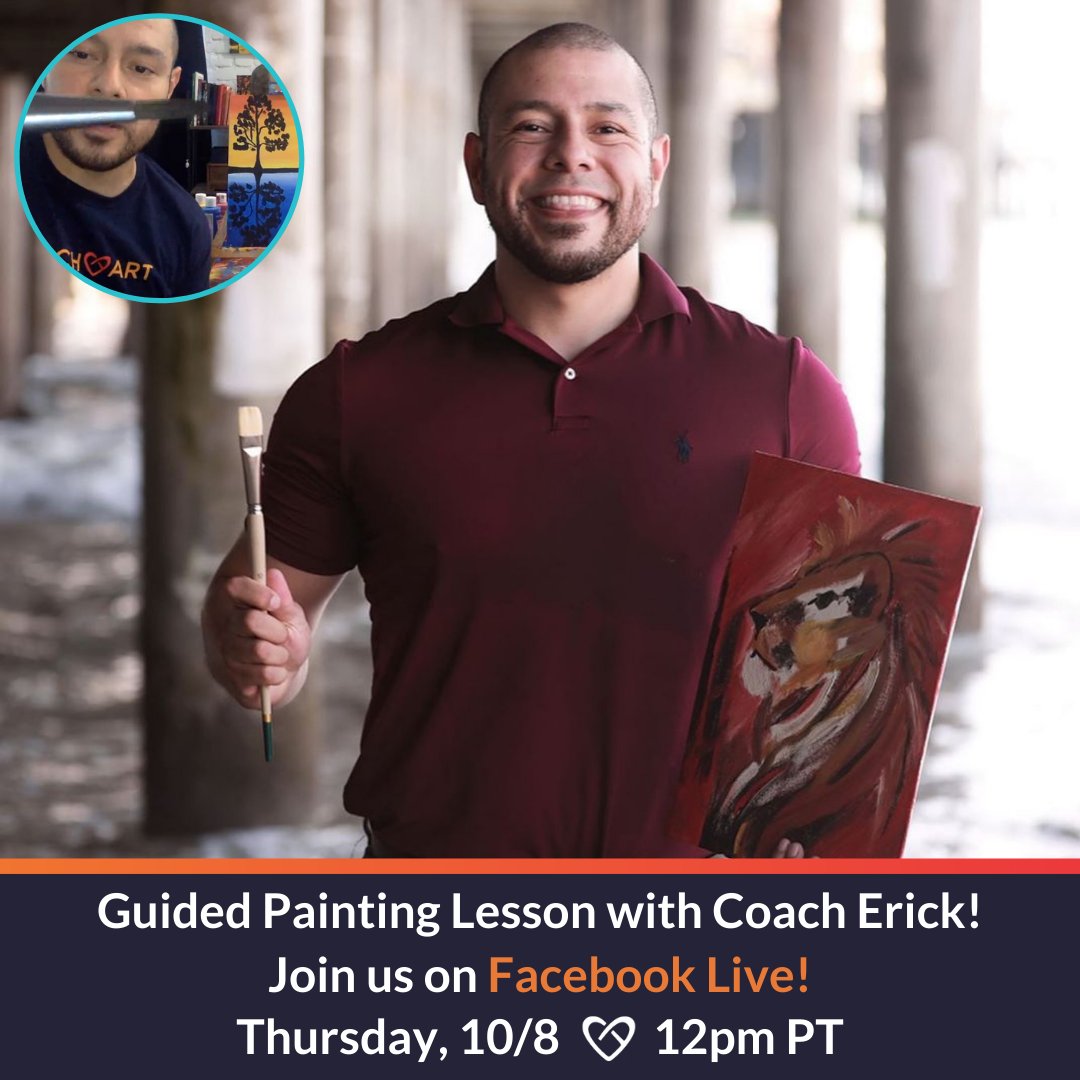 CoachArtOrg's tweet image. 🎨🖌  #ArtisticThursday Join us on Facebook Live today at 12pm PT for a NEW Guided #PaintingTutorial with Coach Erick. Kids can follow along to create this week's painting. Watch live on the CoachArt Facebook page: hubs.li/H0xG5K90  

#acrylicpainting #artwithkids