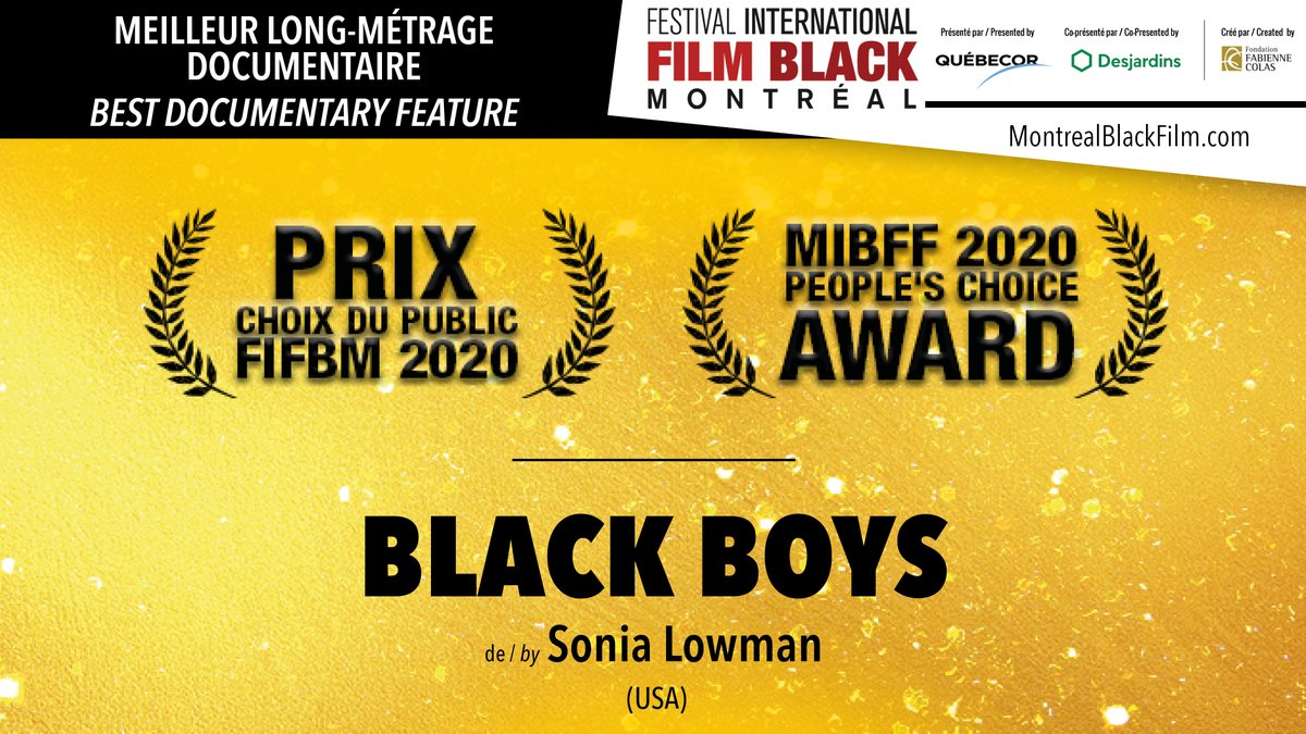 filmblackmtl's tweet photo. Prix Choix du Public #FIFBM20 / #MIBFF20 People Choice Awards
MEILLEUR LONG-MÉTRAGE DOCUMENTAIRE /
BEST DOCUMENTARY FEATURE
BLACK BOYS
de / by Sonia Lowman - #USA
Exec-Produced by @MalcolmJenkins #NFL
#Prix #Award #Festival #BlackLivesMatter #MtlMoments #Mtl #BlackBoys https://t.co/zLBOejgk6h