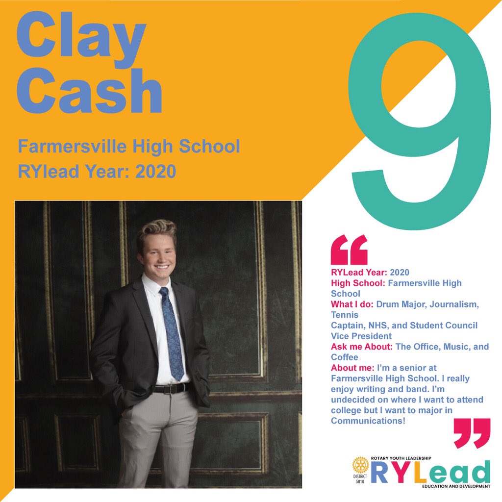 RYLEAD5810's tweet photo. This week’s RYLeader bio spotlights Clay Cash from Farmersville High School. Clay represents Cabin 9!!! https://t.co/XylC4rvMrK