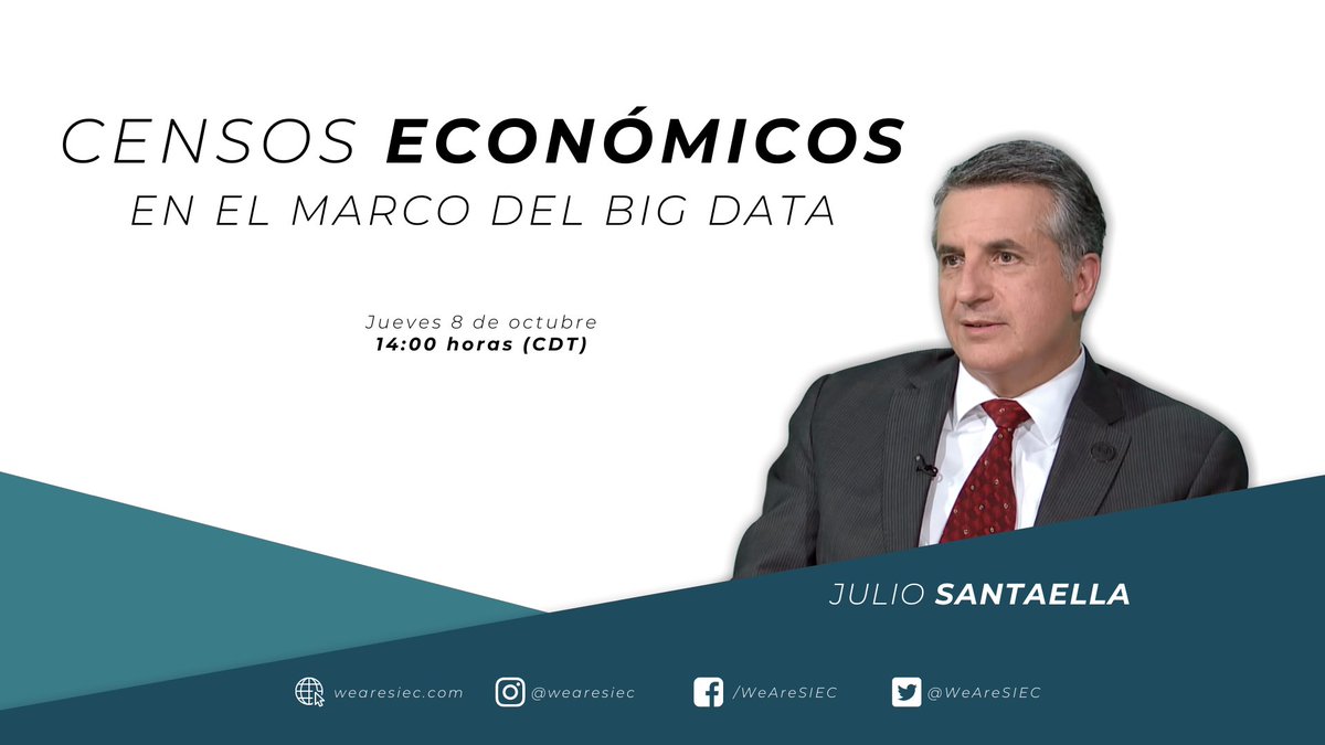 Webinar: Censos económicos, con <a href="/SantaellaJulio/">Julio A. Santaella</a>, Presidente del <a href="/INEGI_INFORMA/">INEGI INFORMA</a> 

14:00 horas (CDT)

Sigue la transmisión en vivo a través de YouTube live en: youtu.be/DKf44O8wQqA