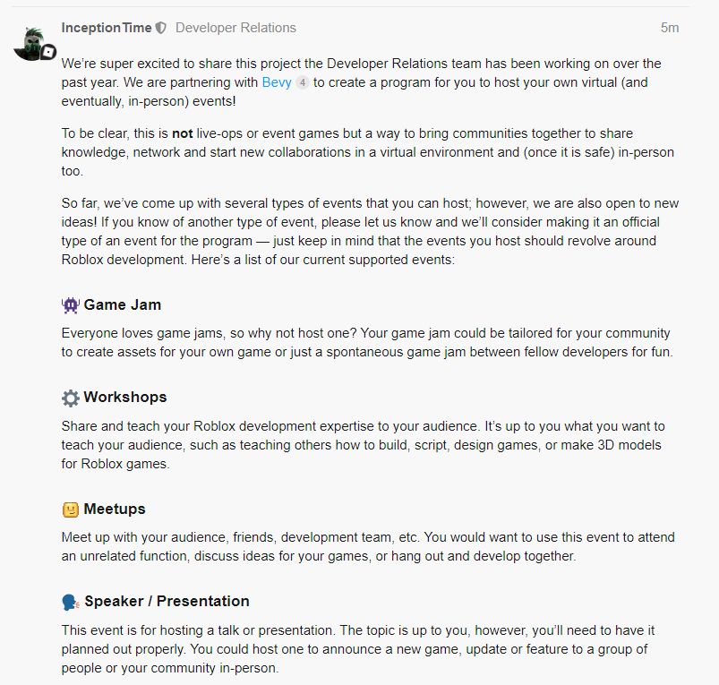Rtc On Twitter News Roblox Just Announced The Meetup System That We Mentioned Yesterday Inceptiontime Commented On Our Post About This Come See What They Are Welcome To Virtual Events With Bevy - roblox past events