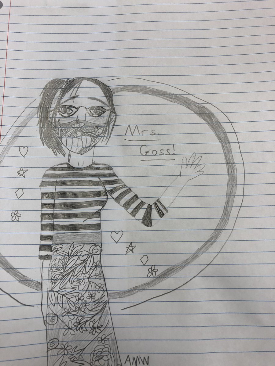 My sweet former 3rd grader who’s now in my Target class chose to do this drawing of me during her recess time. <a href="/CobbAlp/">Cobb ALP</a> <a href="/awilson_alp/">Angela Wilson</a> <a href="/FeliciaAngelle/">Felicia Angelle, Ed.D.</a> <a href="/LaurenRabil/">Lauren Rabil</a> #lovetothinkhere #KeheleyStrong
