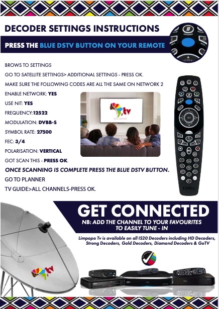 Don't be left behind! Here's how you setup your decoder, in order to see #LimpopoTV. 

Limpopo Weeee! 
#LimpopoTV WELCOME HOME!