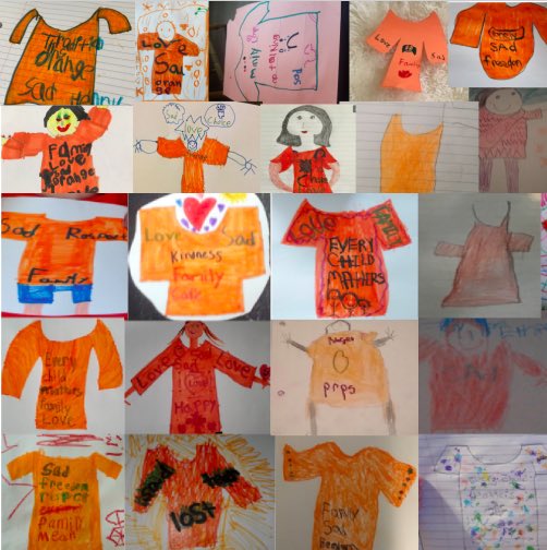 KNuvoloni's tweet image. A few of our beautiful orange shirts from Grade 2 students. We made these shirts to remember the importance of Orange shirt day. ⁦@MrBNadeau⁩ #mysp ⁦@alcdsb_erls⁩