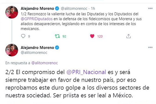 PrensaCENPRI's tweet photo. #Comunicado📰| Duro golpe a mexicanos la eliminación de fideicomisos: @alitomorenoc 

https://t.co/TMx5J3DtYG https://t.co/zURk9DWh8y