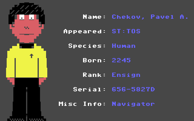Chekov, Pavel A. (ST: TOS) #StarTrek #C64 #Commodore64 #PETSCII #PixelArt #C64Retweets #WeAreStarfleet #DS9 #TNG <a href="/StarTrek/">Star Trek</a> <a href="/TrekCore/">TrekCore.com 🖖</a> <a href="/trekreport/">Trek Report</a> <a href="/EverythingC64/">Everything C64</a> <a href="/GineokwKoenig/">Walter Koenig</a>