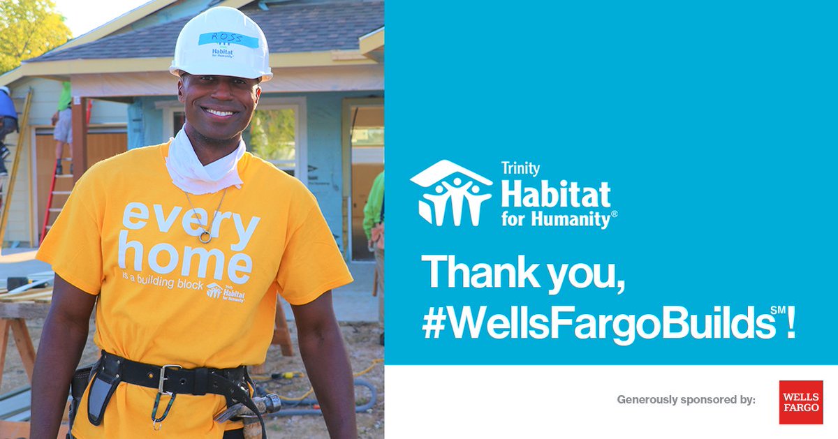 TrinityHabitat (@trinityhabitat) on Twitter photo Thank you <a href="/WellsFargo/">Wells Fargo</a> for helping individuals and families, like Ross, build quality, affordable homes in Fort Worth and across the country. #WellsFargoBuilds #BuildStrongFW Thank you <a href="/WellsFargo/">Wells Fargo</a> for helping individuals and families, like Ross, build quality, affordable homes in Fort Worth and across the country. #WellsFargoBuilds #BuildStrongFW