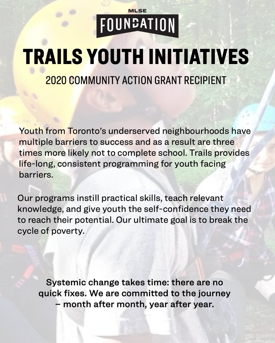 MLSEFoundation's tweet photo. This year, the world changed. So did Trails Youth Initiatives. Learn more about how @Trails_Youth is adapting to meet the needs of youth. We’re so proud to partner with such an incredible organization through our 2020 Community Action Grants program.
#TomorrowIsBuiltToday https://t.co/697sm805sy
