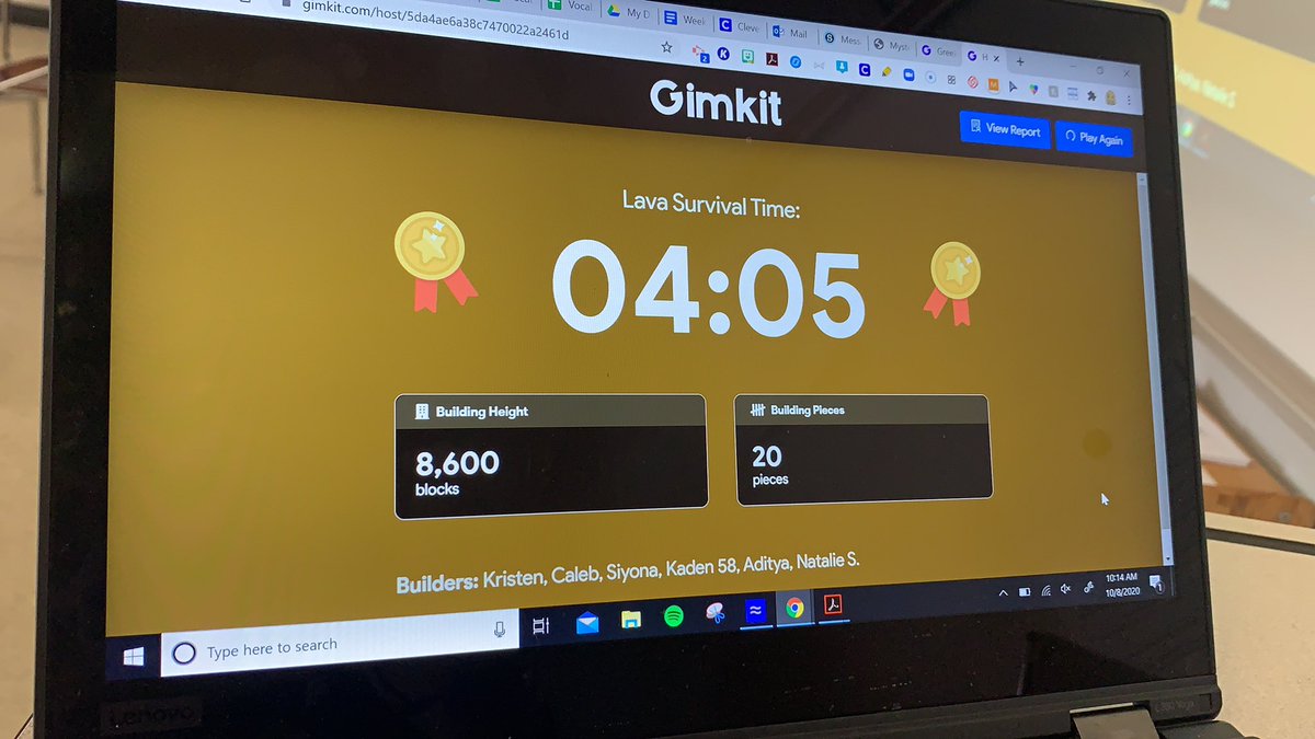 MsKWindsor's tweet photo. @gimkit we survived The Floor is Lava for 4:05 minutes on 🔥Ludicrous 🔥 with only 6 students playing!!! https://t.co/3j3Ib4VKJy