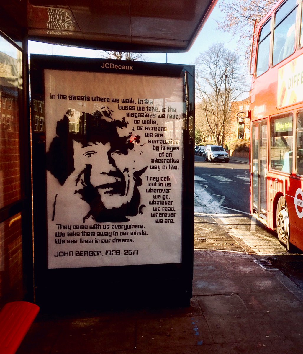Eyes peeled if you pass Church Street in Stoke Newington! You can just about see John Berger looking out from the library. The poster’s journey from the street was via @StokeyLitFest auction with @tw_overton , bought and kindly donated to @hackneylibs in aid of @MedicalAidPal