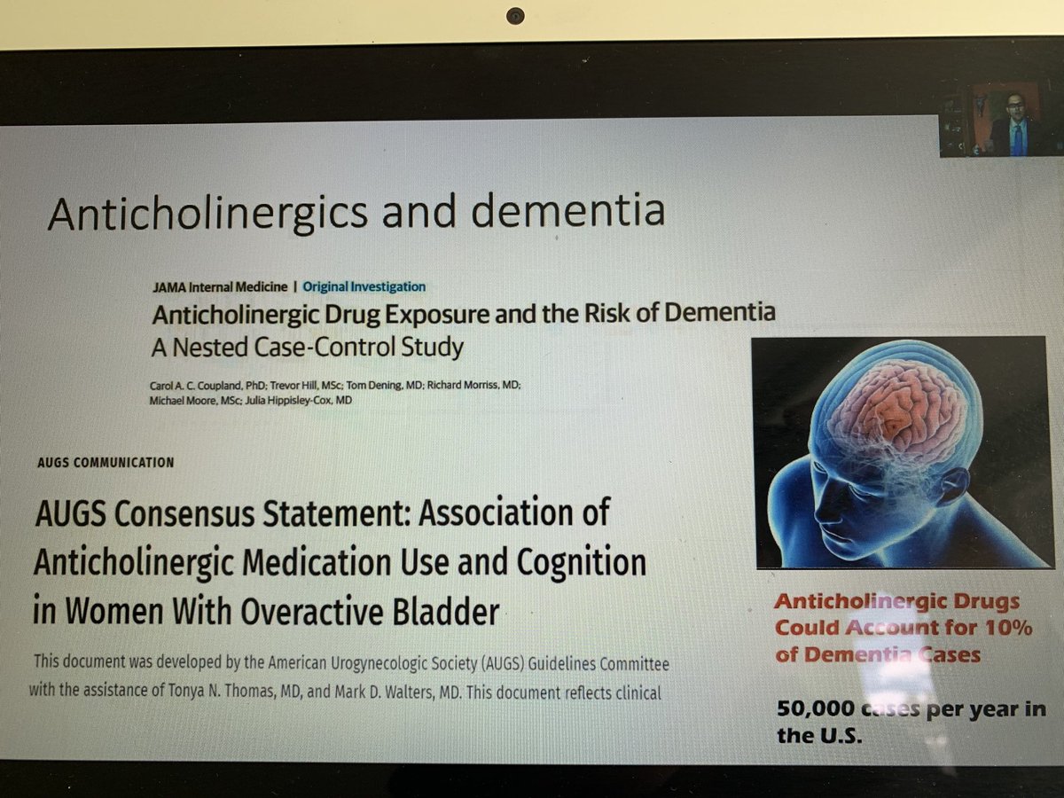 I agree with @menefeekp to avoid anticholinergics if possible given the risk of dementia but insurance requires us to proceed with trial of anticholinergics for #OAB #PFDweek20 @FPMRSfellows @livchang