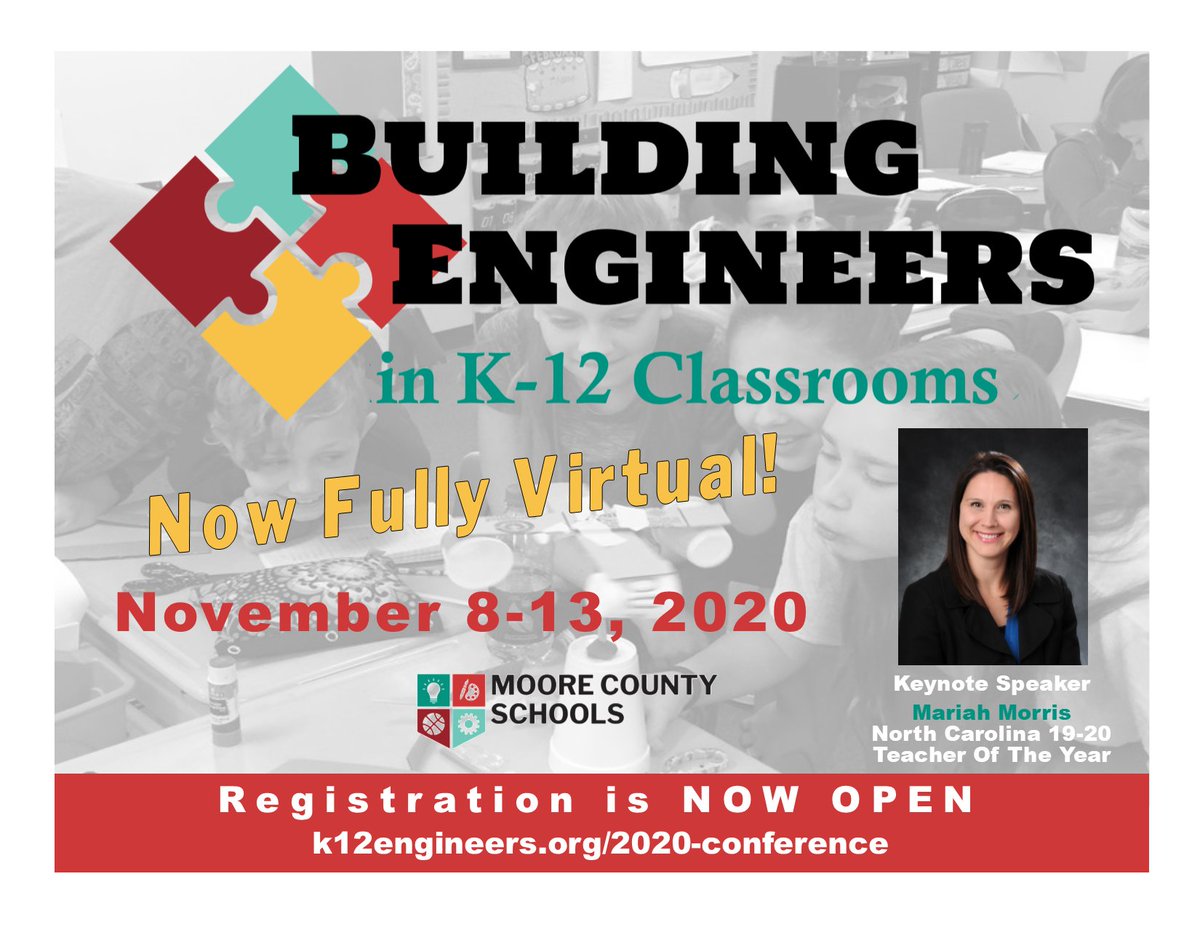We are ONE MONTH AWAY from our virtual STEM Conference, Building Engineers in K-12 Classrooms!   Sessions are posted, live keynote prepped, and we've opened unlimited free registration.  Hope to see you there! k12engineers.org/2020-conference