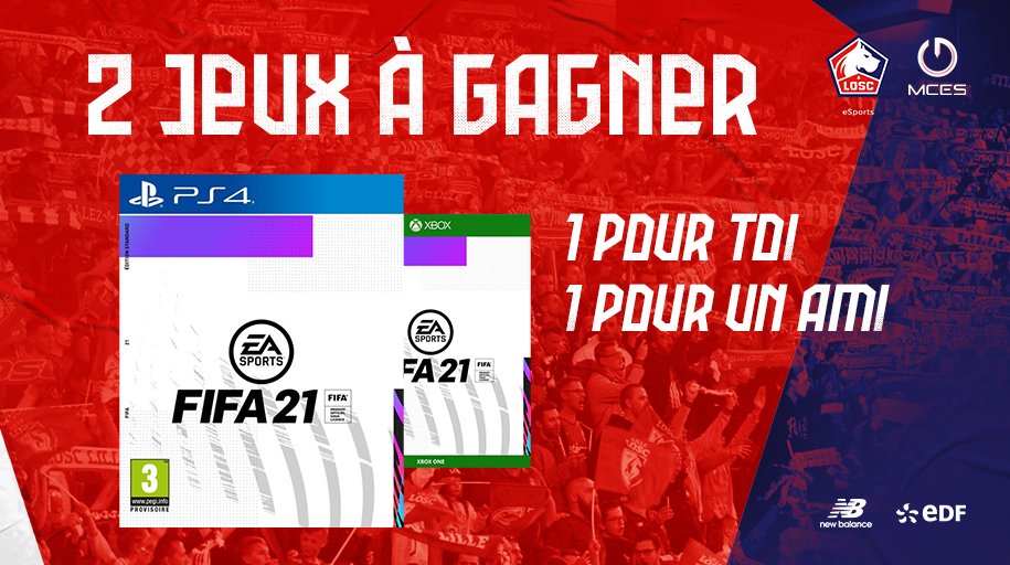 LOSC_eSports's tweet photo. On vous fait gagner 2 jeux #FIFA21 avec @EA_FIFA_France à toi et ton mate !

Pour participer :

-🔁 RT ce post 
-❤Follow ➡️@LOSC_eSports   
-Tag ton pote le plus nul ou ton meilleur teammate 😏

Bonne chance🍀

TAS le 12/09 https://t.co/E27G7sOcdh