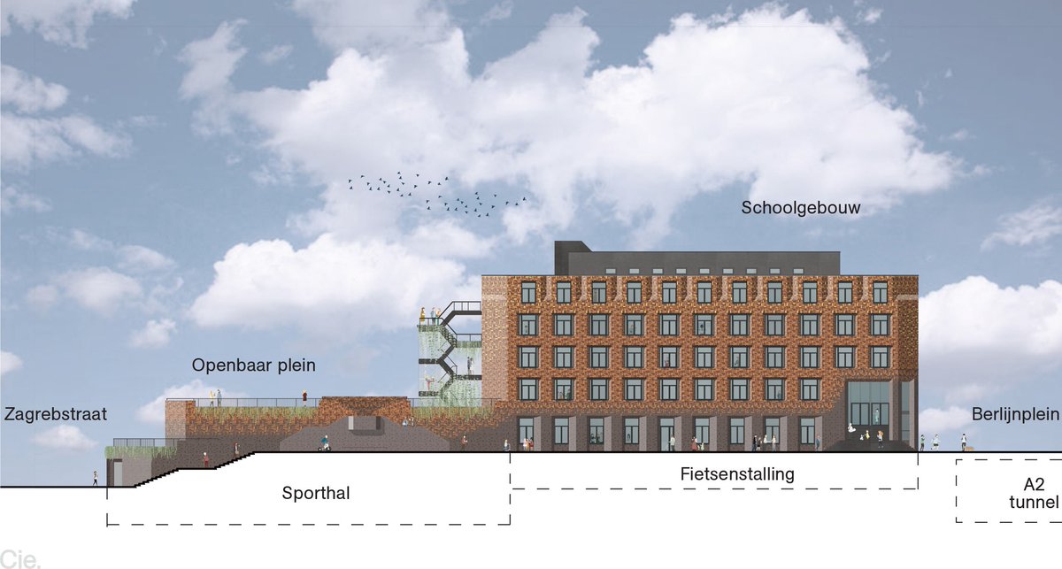 Eind 2022 staat er aan het Berlijnplein een prachtig nieuw schoolgebouw voor de 1.600 leerlingen van Academie TIEN. Het is bovendien ook een grote wedstrijdsporthal met op het dak een openbaar groen plein voor alle buurtbewoners. 
Meer informatie: utrecht.nl/schoolberlijnp…