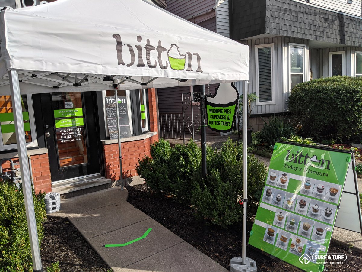 SurfTurfCanada's tweet photo. We brought a few sizes of Canopro Lite frames to @Bitten_on_Locke to see what would work for their entrance. After deciding on the 10' x 6.5' with four sets of stackable weights, we brought the canopy back to vinyl printed in house. All in the same day!

#lockestshops #lockest https://t.co/Psd6w6Ecex