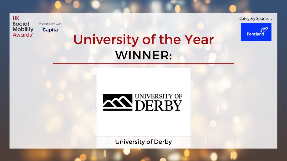 Recognising and encouraging the advancement of social mobility in #highereducation, our ‘University of the Year’ winners, sponsored by @PentlandBrands, are @DerbyUni!