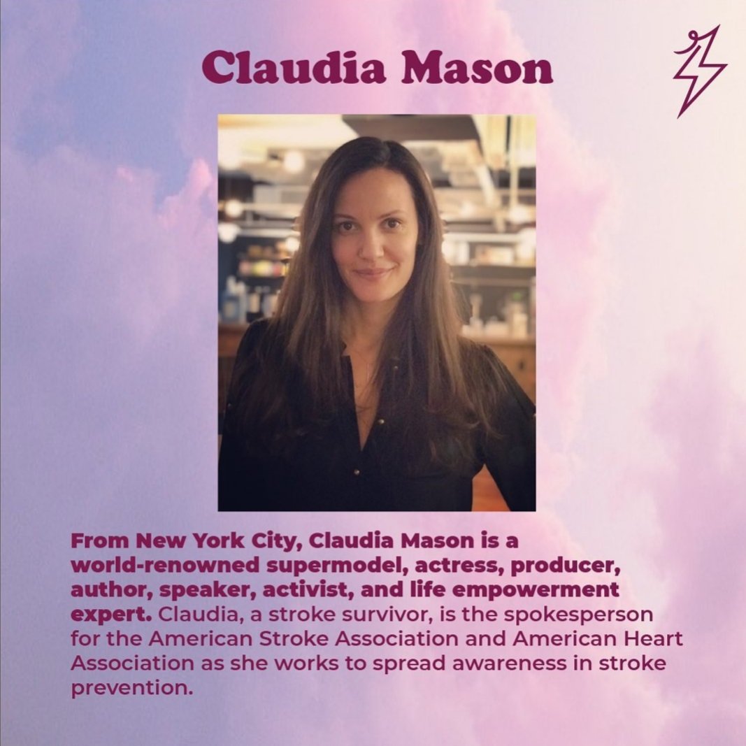 thepowerthread's tweet image. Claudia Mason (@ClaudiaMason1) is a world-renowned supermodel, actress, producer, author, speaker, activist &amp;amp; life empowerment expert. Claudia, a stroke survivor, is the spokesperson for @American_Stroke &amp;amp; @American_Heart as she works to spread awareness in stroke prevention ⚡❤