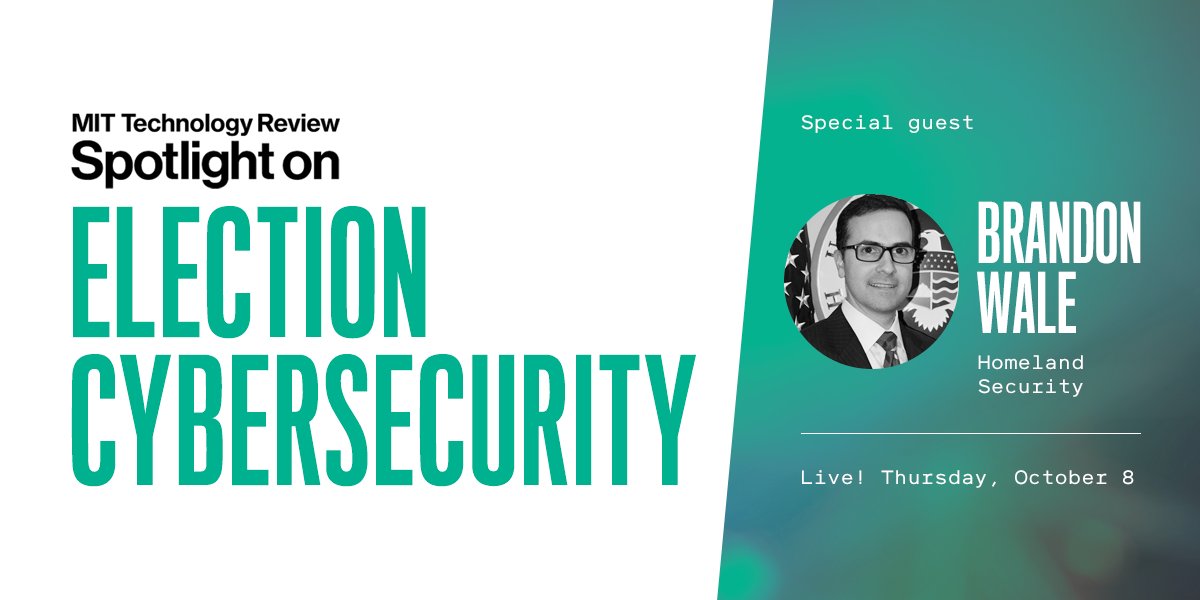 Can the US election be secured? We’ll be asking Brandon Wales that exact question in today’s live stream at 1 p.m. ET. Wales is the director of  @DHSgov’s Office of Cyber and Infrastructure Analysis.  https://forms.technologyreview.com/spotlight-on-cybersecurity/