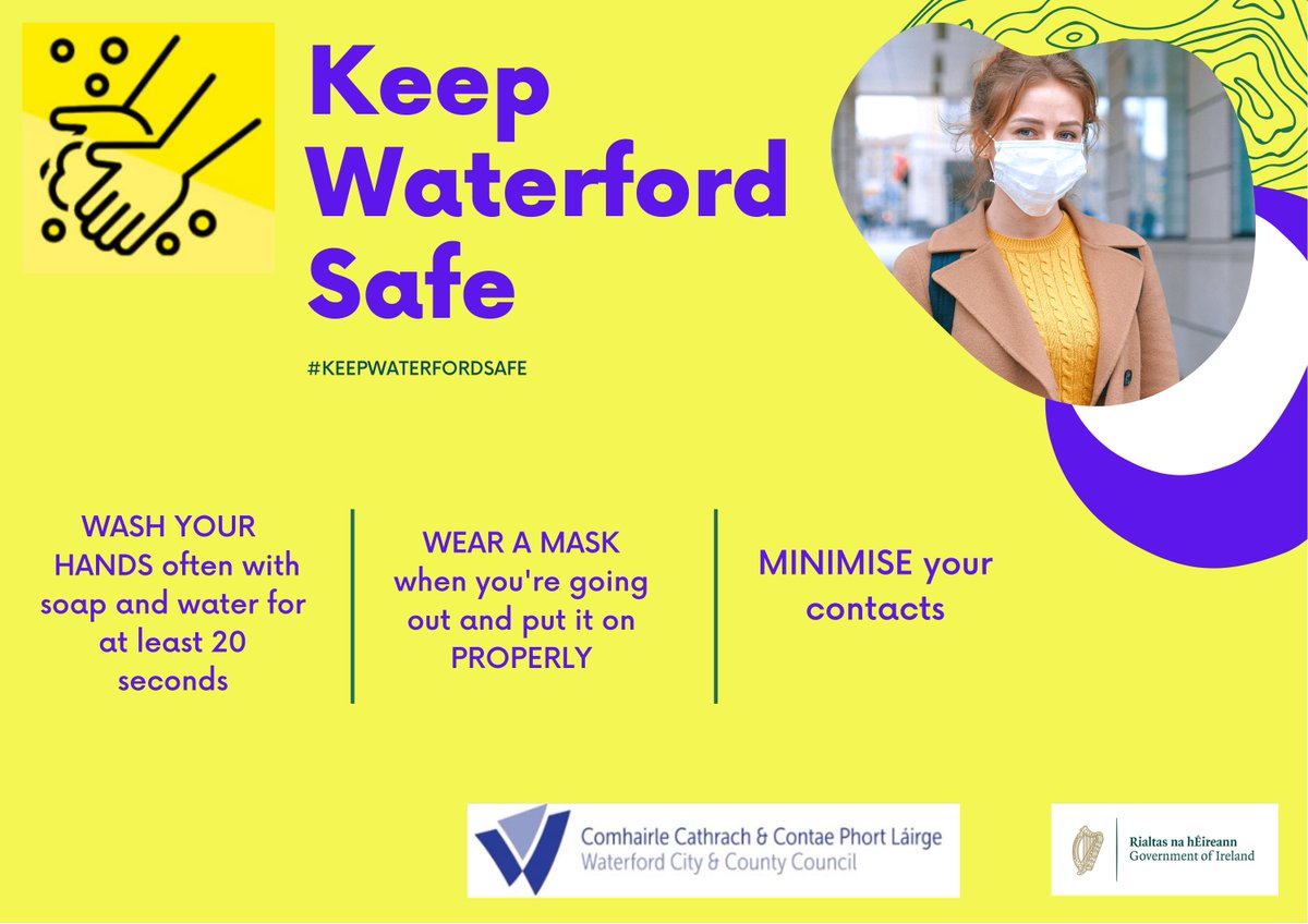 Let's all work together over these next few weeks to continue the super effort that the people of Waterford are putting in in our fight against Covid-19. 
We know that the ongoing restrictions have impacted so many. Together we are stronger so let's #keepwaterfordsafe