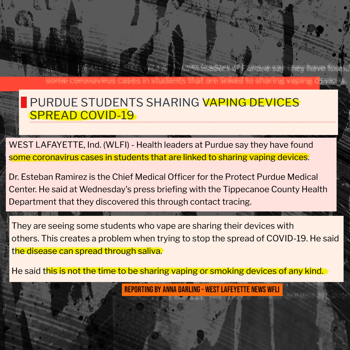 truthorange's tweet photo. Vaping: not the best thing you can do for your immune system right now. But *sharing* a vape might actually make things worse. Read more here: https://t.co/JoqdbJlVUC https://t.co/e1ZqVROnh6