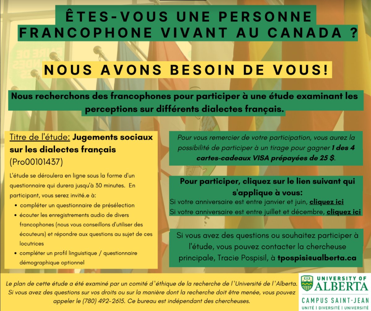 AJVilleneuve's tweet photo. Es-tu UNE PERSONNE FRANCOPHONE VIVANT AU CANADA À l'EST DU MANITOBA (Ontario, Québec, N-Brunswick, etc.)? On a besoin de toi pour une étude sur les perceptions des dialectes français. https://t.co/Qls758O07Y #frcan #frimm #immfr #onfr #quebec #nbfr #nefr #ipefr #tnlfr #acadie https://t.co/vQONegbaQ6