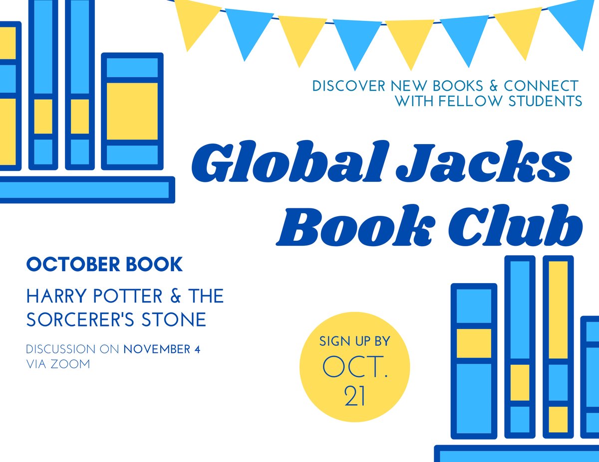 SDStateOIA's tweet photo. Join the Global Jacks Book Club! Each month the Office of International Affairs will host a gathering to discuss the book selection. October is Harry Potter and the Sorcerer's Stone!
 
In order to participate, students must sign up by October 21. 

SIGN UP
https://t.co/pl0fiqSeVW https://t.co/5doQAjQlUg