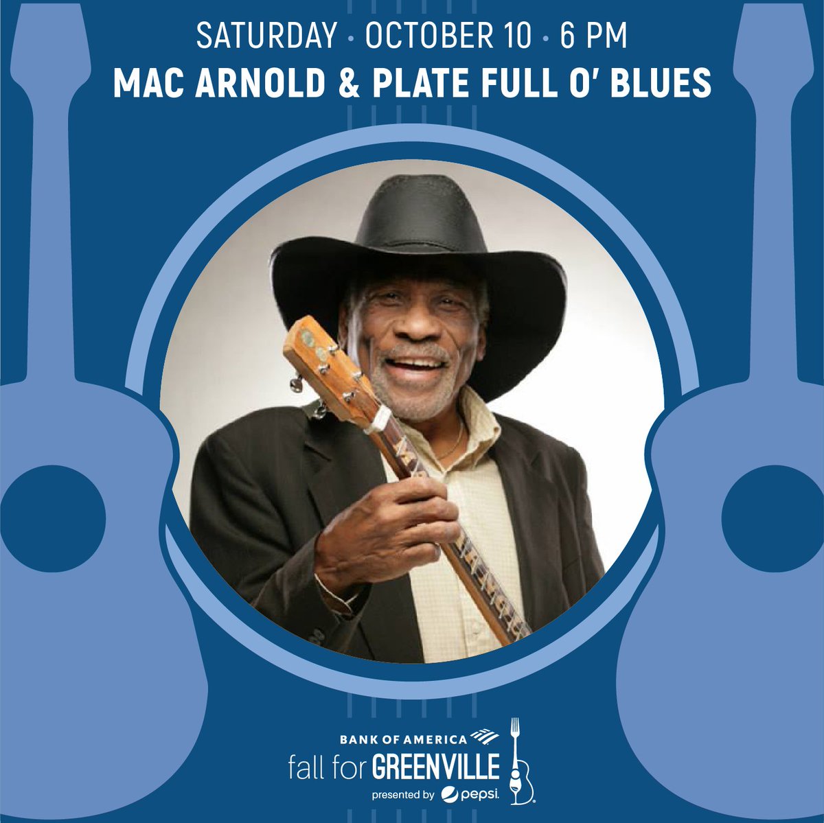 gvilleevents's tweet photo. Mac is a #fallforgreenville staple & it wouldn’t be the same without him! Mac Arnold & Plate Full O' Blues take on the virtual stage this weekend. Join us after for a Q&A session with GVL’s most notable blues legend! https://t.co/CRsVPUtSL8. #fallforgreenville #ffgvirtual https://t.co/iPrCv6cKhC
