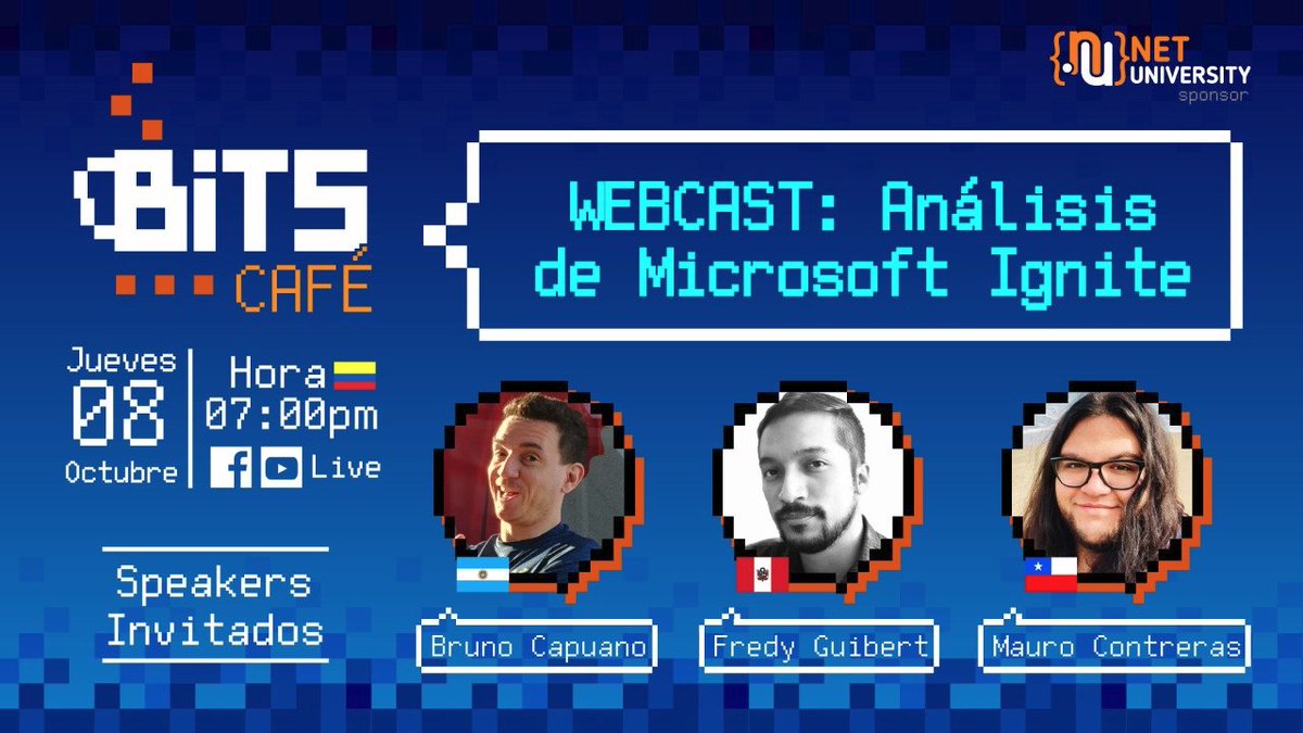 elbruno's tweet photo. Hoy por la noche (07PM Central Time): 

Análisis de #MSIgnite con los amigos de @_NetUniversity @fredyfx @maurocon3ras @JuanKRuiz https://t.co/FZ091bqxXv