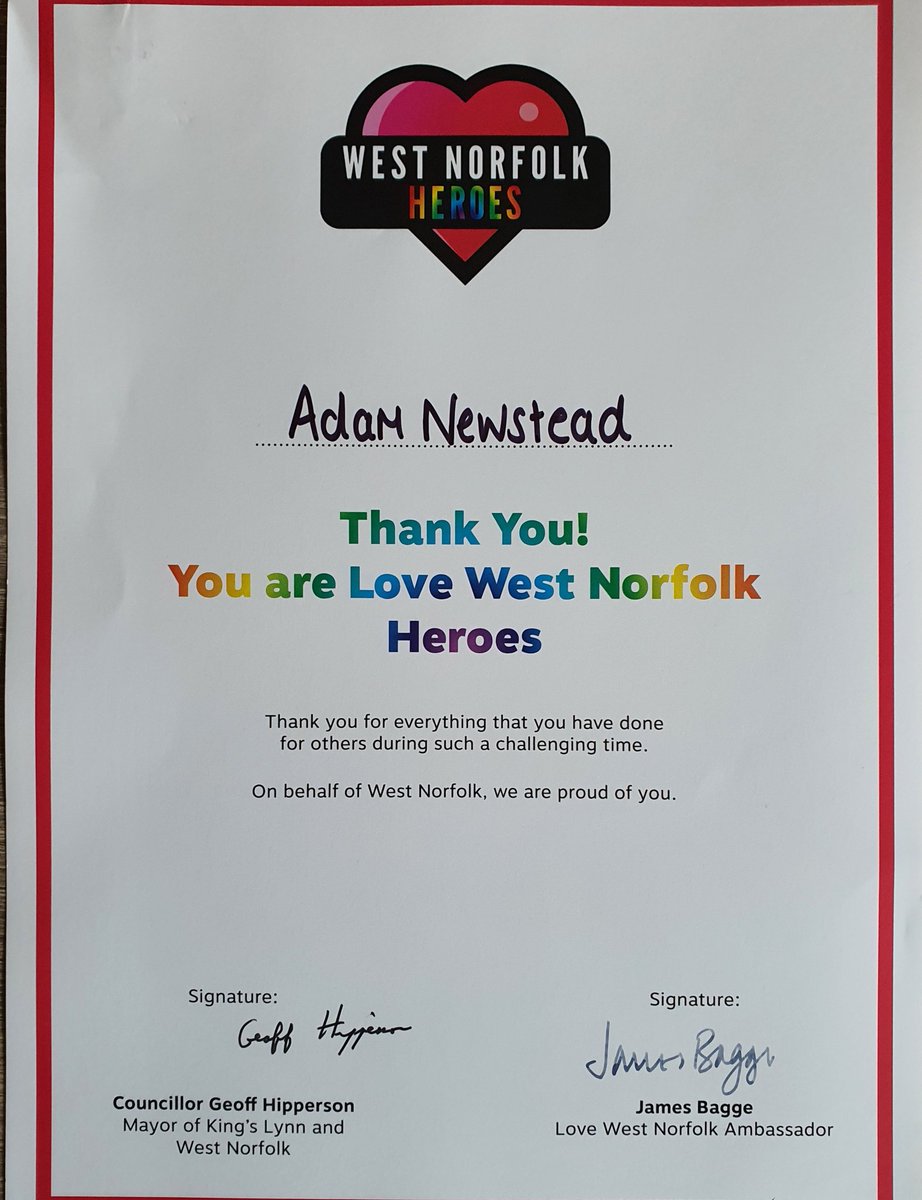 Delighted when this landed on my doormat earlier. Thank you!  <a href="/LoveWestNorfolk/">Love West Norfolk</a> #LoveWestNorfolkheroes