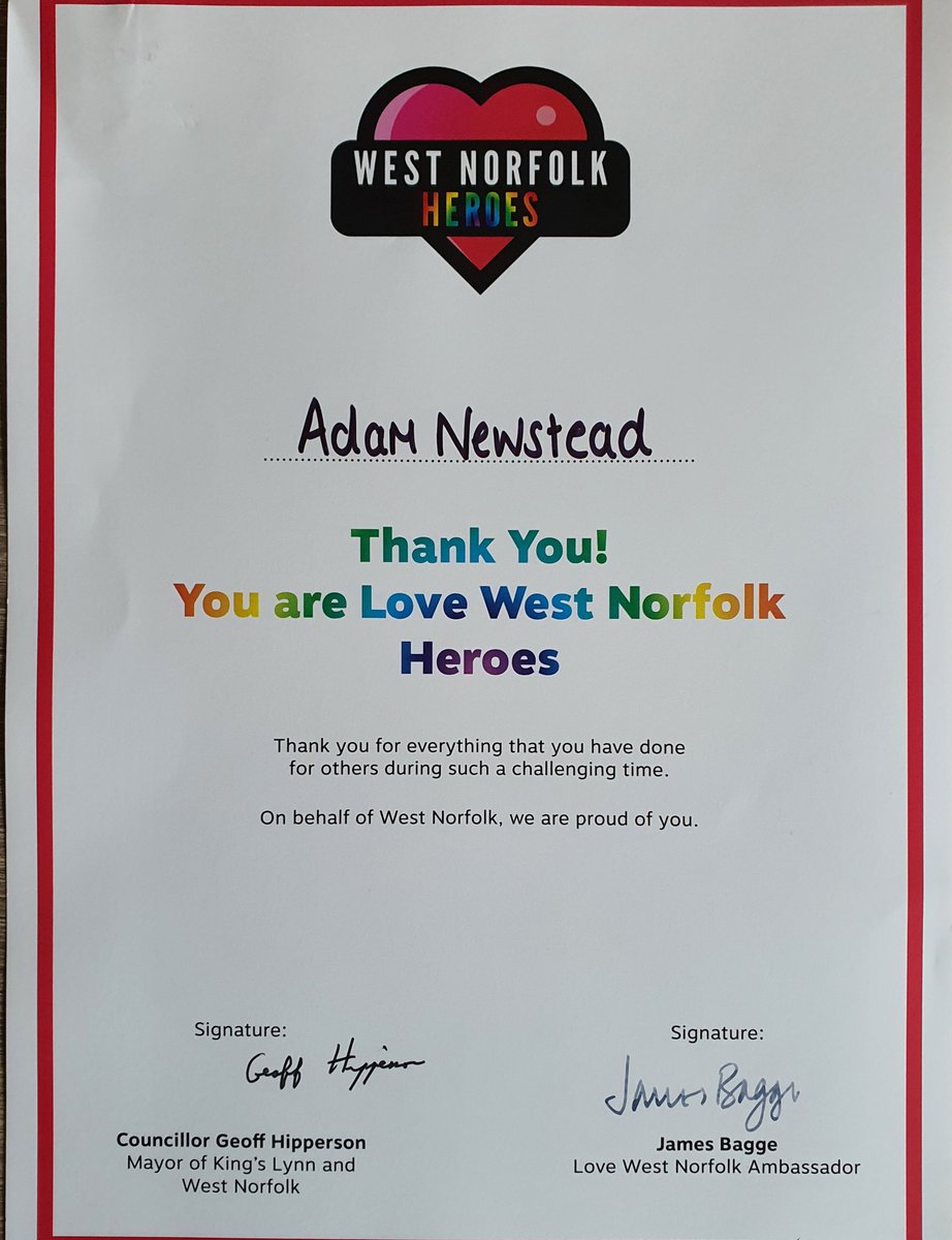 Delighted when this landed on my doormat earlier. Thank you! @LoveWestNorfolk #LoveWestNorfolkheroes