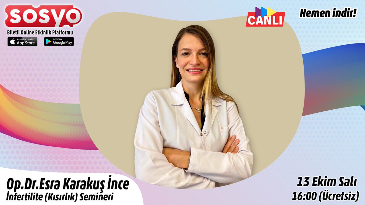 Infertilite nedir, tedavisi ve günümüzde gelinen son noktasının ele alınacağı 13 Ekim 16:00’da SOSYO APP’te canlı yayınla tüm sorularının cevapları Op. Dr. Esra Karakuş İnce’nin “Kısırlık (Infertilite) Semineri” online eğitiminde.

onelink.to/qtmzc5
