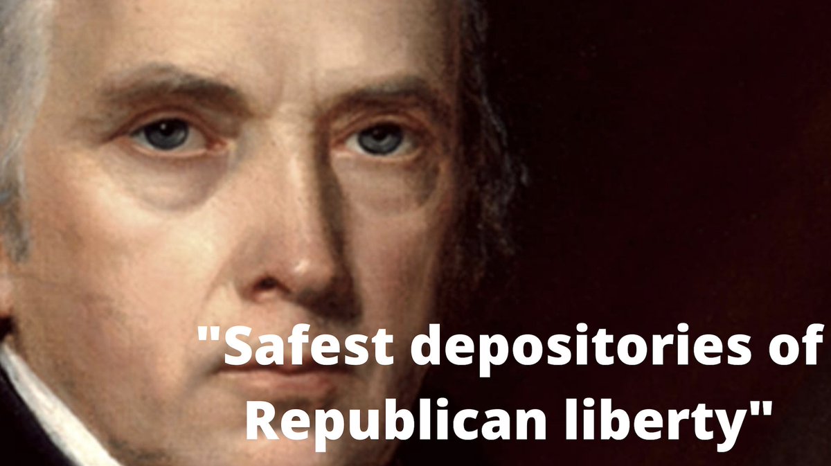 Of course, James Madison, a slaveholder and white supremacist himself, was completely on board with the hierarchical, anti-democratic philosophy.Only the wealthy would make the "safest depositories for Republican liberty."17/
